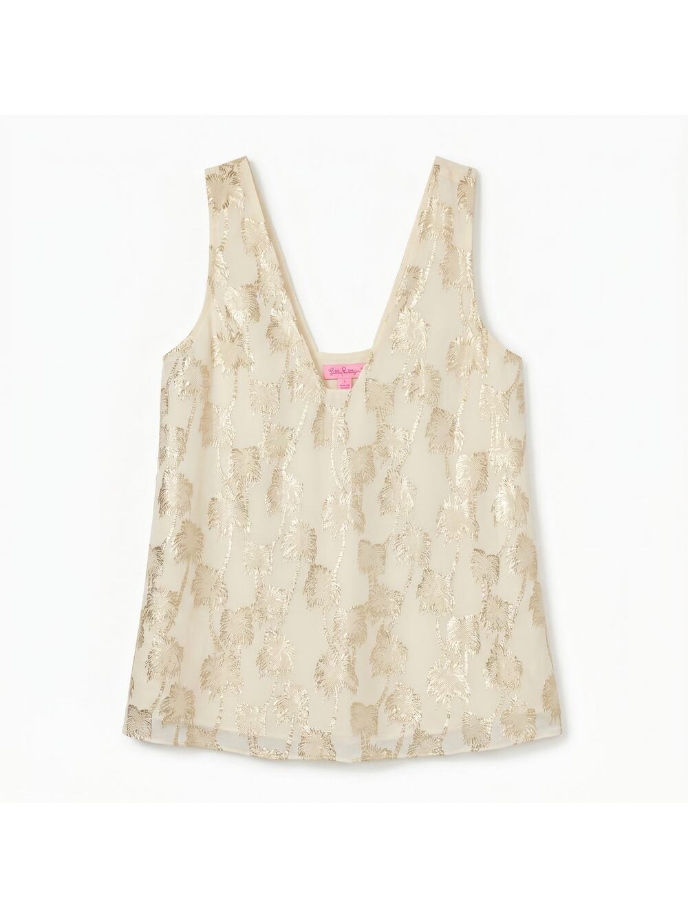 Lilly Pulitzer Gold Metallic Palm Tree Print Silk Tank Top | XS